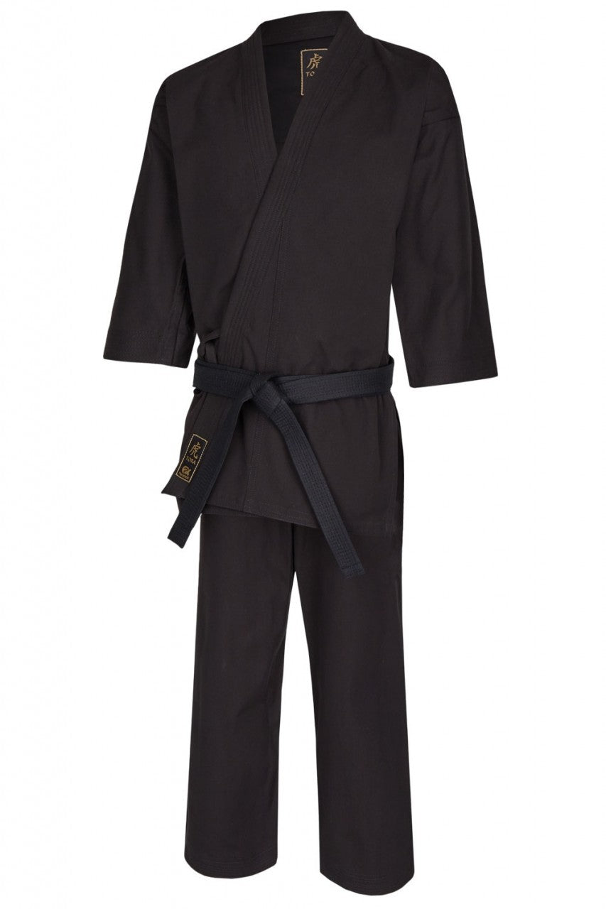 Tenue de karaté Kumite Gi TORA BLACK 14oz Toile noire - Veste traditionnelle - Pantalon à lacets
