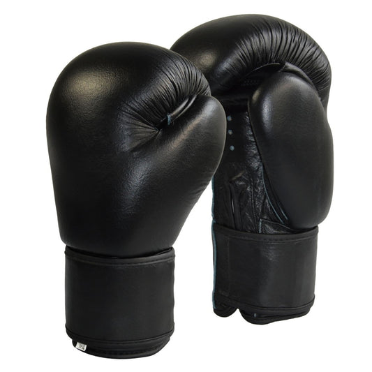 Gants de boxe haut de gamme en cuir véritable noir – coupe ergonomique, avec fermeture velcro