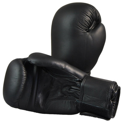 Gants de boxe TEKKA BUDO Top Model en cuir véritable noir 8-14 oz - Gants d'entraînement rembourrés