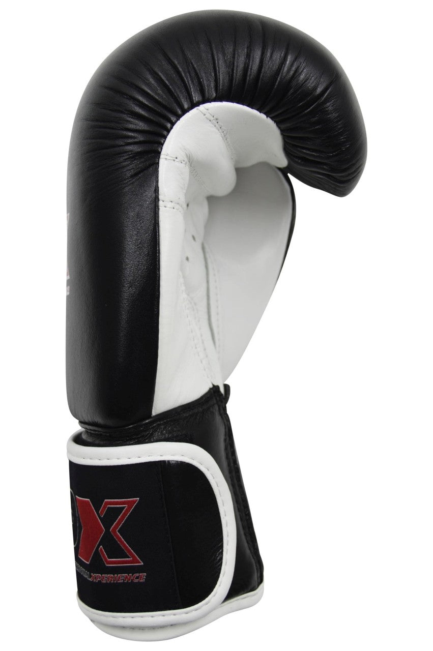 Gants de boxe PX en cuir noir et blanc 8-16 oz - Gants d'entraînement rembourrés