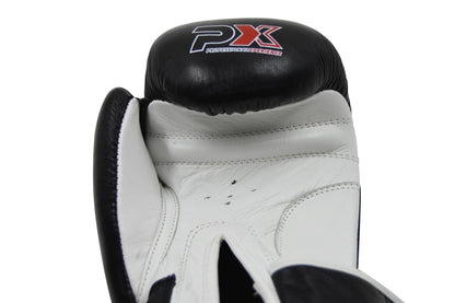 Gants de boxe PX en cuir noir et blanc 8-16 oz - Gants d'entraînement rembourrés