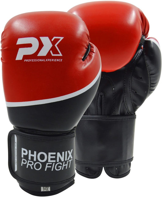 Gants de boxe PX PRO FIGHT PU noir-rouge design robuste – coupe ergonomique, avec fermeture velcro