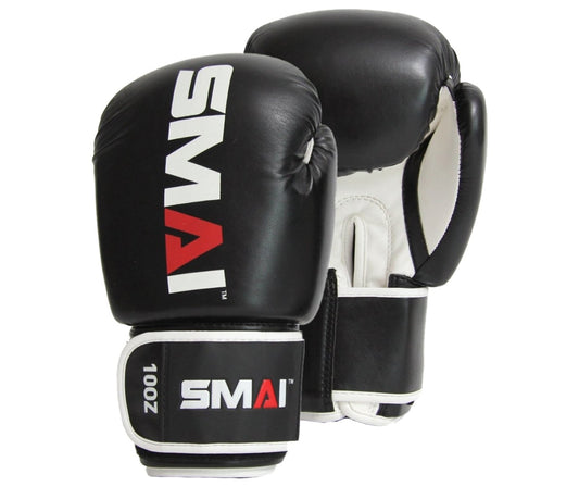 Gants de boxe SMAI PU, noir et blanc – coupe ergonomique
