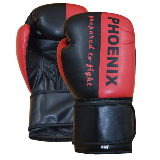 Gants de boxe PX « Préparé au combat » en cuir synthétique noir-rouge 2-16 oz - Gants d'entraînement rembourrés