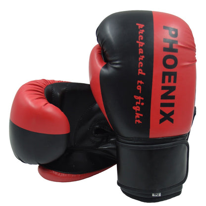 Gants de boxe PX « Préparé au combat » en cuir synthétique noir-rouge 2-16 oz - Gants d'entraînement rembourrés