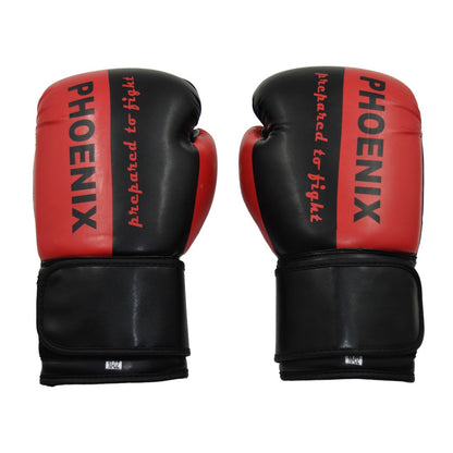 Gants de boxe PX « Préparé au combat » en cuir synthétique noir-rouge 2-16 oz - Gants d'entraînement rembourrés