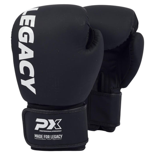 Gants de boxe PX LEGACY 2, cuir synthétique, noir, design robuste – coupe ergonomique, avec fermeture velcro