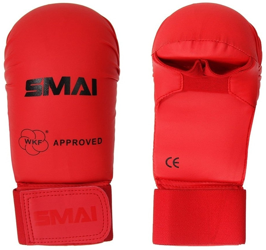 Protège-mains de karaté SMAI WKF sans pouce rouge - protège-poignets avec fermeture velcro
