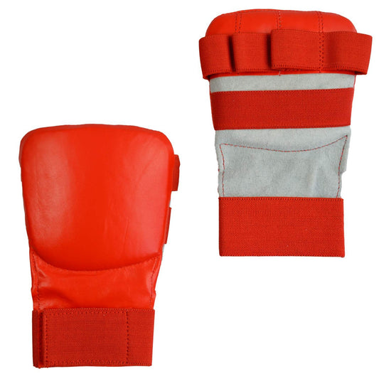 Protège-poings de karaté TEKKA BUDO plats rouges - Mitaines en cuir véritable - Passants pour les doigts avec bande élastique