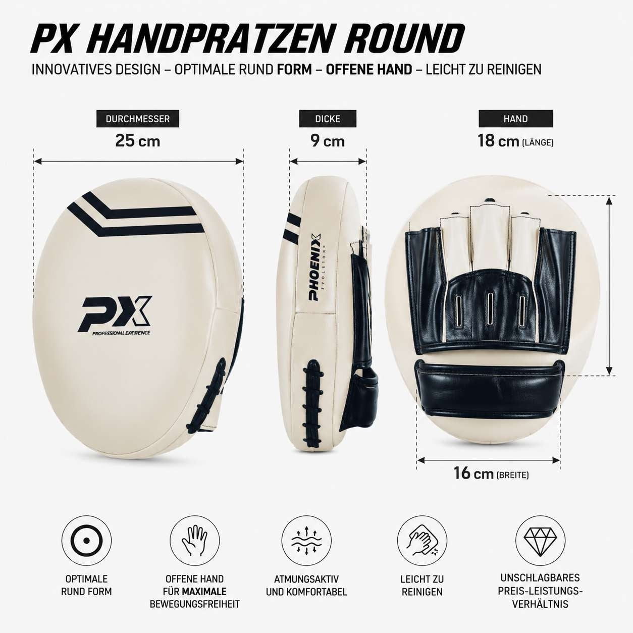 PX Boxpratzen Round - PU stone (Paar) - Runde Handpratze