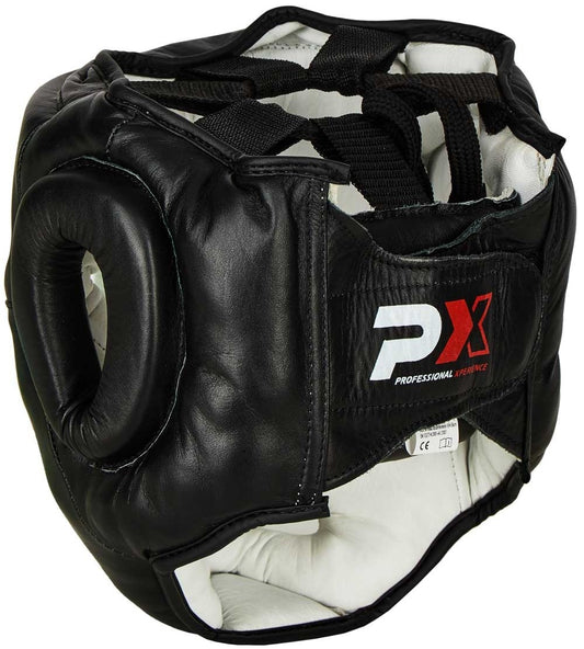 Casque de protection en cuir véritable noir - Karaté, Taekwondo, Kickboxing - Protections pour arts martiaux