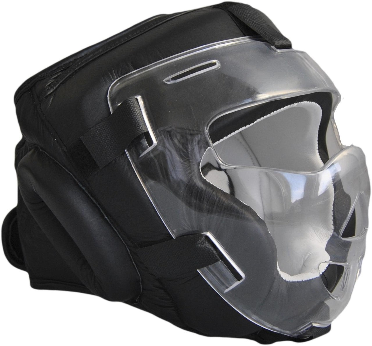 Protection de tête avec visière en cuir véritable noir - Karaté, Taekwondo, Kickboxing - Protections pour arts martiaux