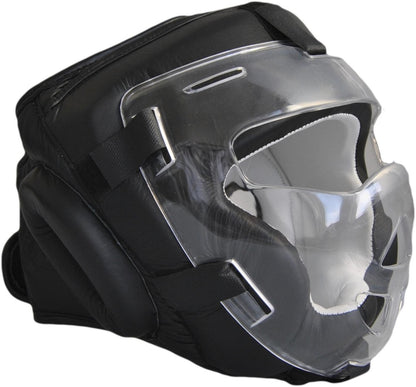Protection de tête avec visière en cuir véritable noir - Karaté, Taekwondo, Kickboxing - Protections pour arts martiaux