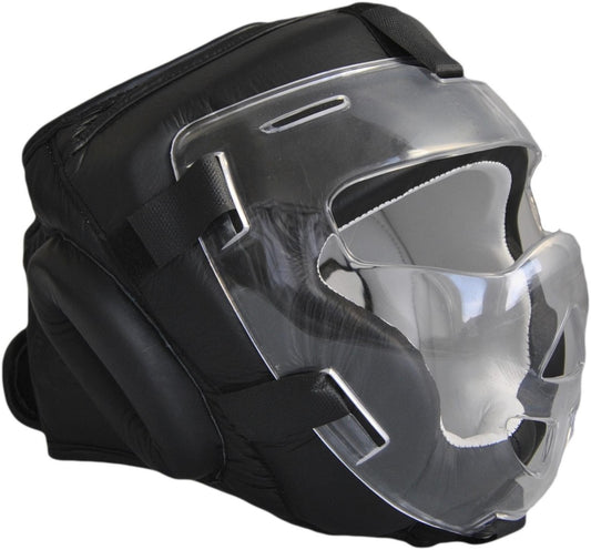 Protection de tête avec visière en cuir véritable noir - Karaté, Taekwondo, Kickboxing - Protections pour arts martiaux