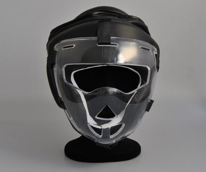 Protection de tête avec visière en cuir véritable noir - Karaté, Taekwondo, Kickboxing - Protections pour arts martiaux