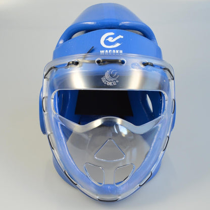 Casque de protection WACOKU en mousse bleue, masque, WTF - Karaté, Taekwondo, Kickboxing - Protections pour arts martiaux