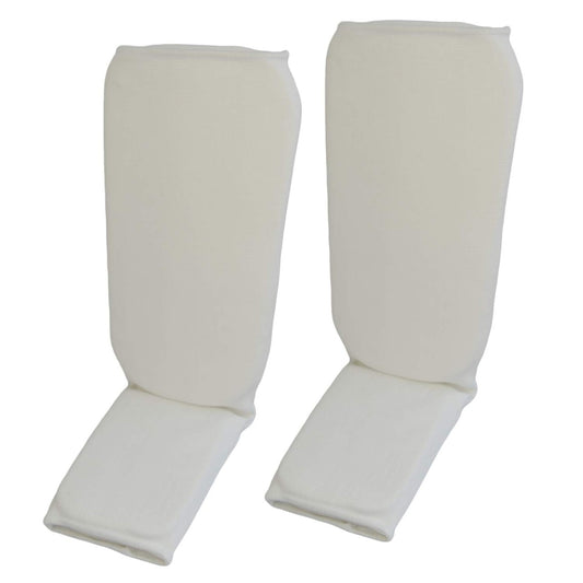Protège-tibias en tissu blanc, coupe ergonomique – avec fermeture velcro