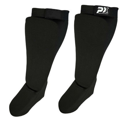 Protège-tibias PX avec velcro noir - Karaté, taekwondo, kickboxing - Protections pour arts martiaux