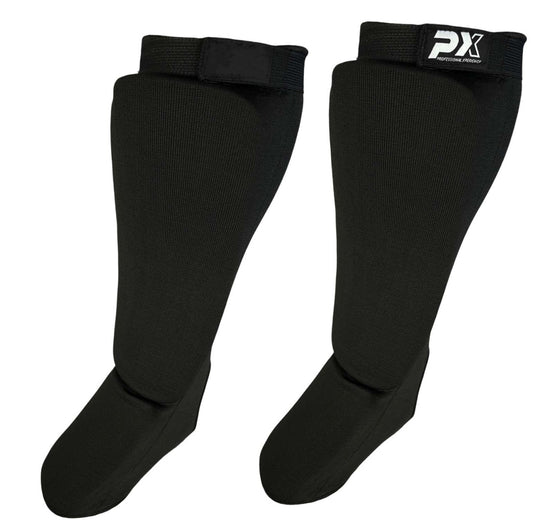 Protège-tibias PX avec velcro noir - Karaté, taekwondo, kickboxing - Protections pour arts martiaux