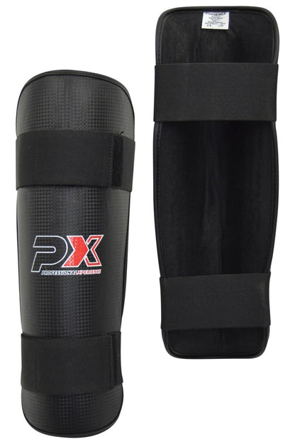 Protège-tibias PX aspect carbone noir - Protections pour karaté, taekwondo, kickboxing - Arts martiaux