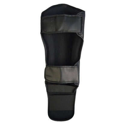 Protège-tibias PX FIGHT PRO en cuir synthétique noir-blanc - Protections pour karaté, taekwondo, kickboxing - Arts martiaux