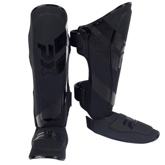 Protège-tibias PX FIGHT PRO en cuir synthétique, noir