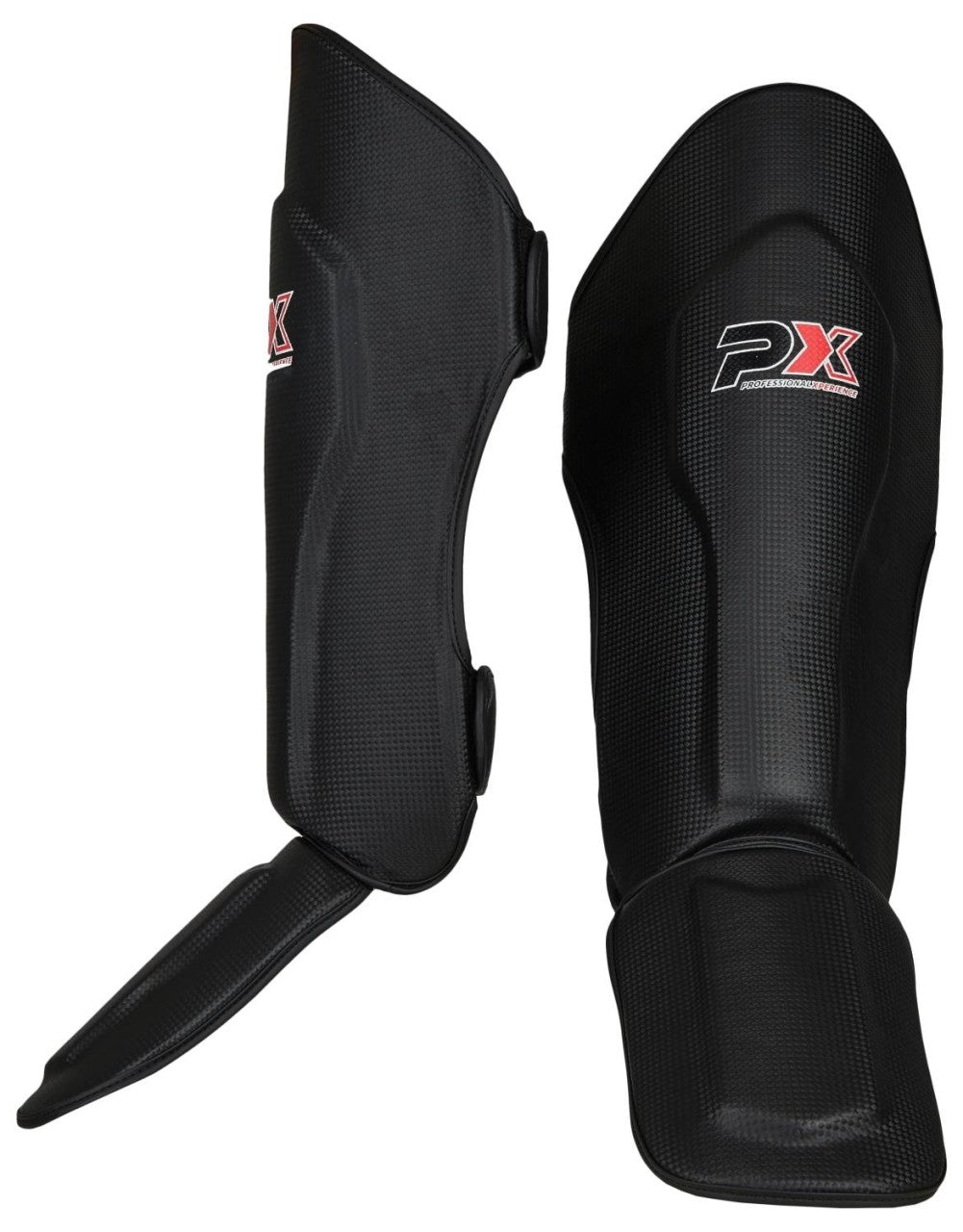 Protège-tibias PX FIGHT PRO en cuir synthétique noir-blanc - Protections pour karaté, taekwondo, kickboxing - Arts martiaux