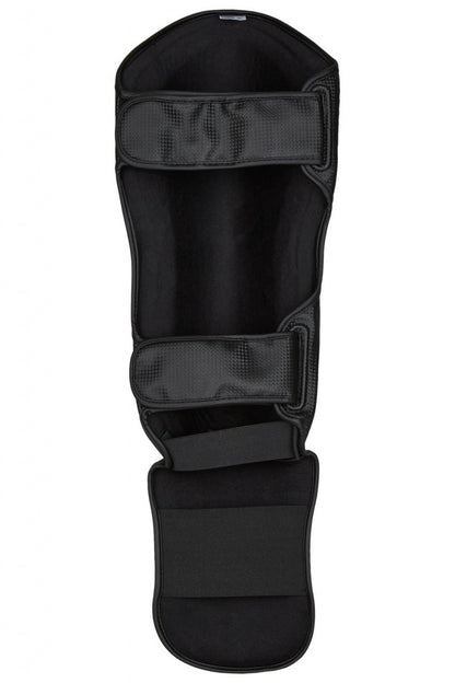 Protège-tibias PX FIGHT PRO en cuir synthétique noir-blanc - Protections pour karaté, taekwondo, kickboxing - Arts martiaux
