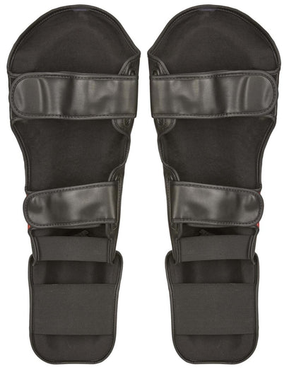 Protège-tibias PX FIGHT PRO en cuir synthétique noir-blanc - Protections pour karaté, taekwondo, kickboxing - Arts martiaux