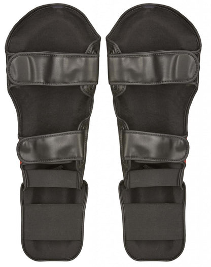 Protège-tibias PX FIGHT PRO en cuir synthétique noir-blanc - Protections pour karaté, taekwondo, kickboxing - Arts martiaux