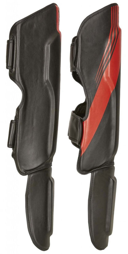 Protège-tibias PX FIGHT PRO en cuir synthétique noir-blanc - Protections pour karaté, taekwondo, kickboxing - Arts martiaux