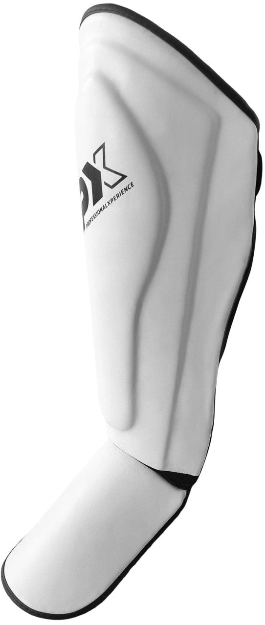 Protège-tibias PX FIGHT PRO en cuir synthétique noir-blanc - Protections pour karaté, taekwondo, kickboxing - Arts martiaux
