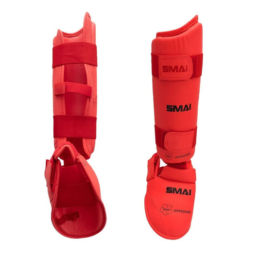 Protège-tibias/cou-de-pied SPORTSMASTER WKF, coupe ergonomique rouge – avec fermeture velcro