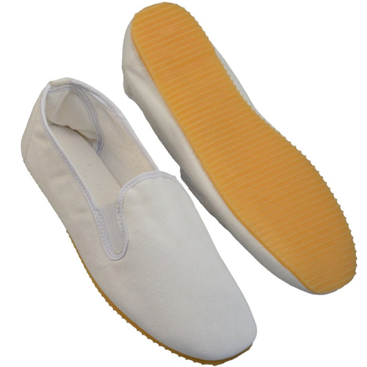 Chaussures de Kung Fu blanches avec semelle en caoutchouc, pantoufles d'entraînement