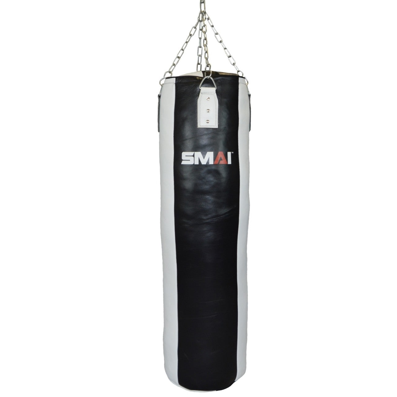 Sac de frappe SMAI, garni de cuir véritable, noir et blanc - 130 à 190 cm