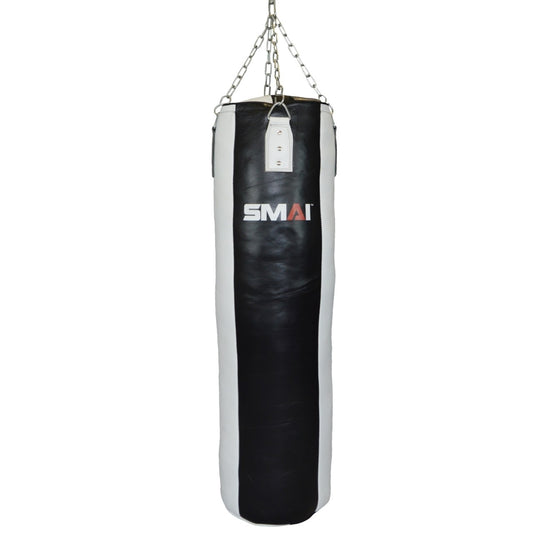 Sac de frappe SMAI, garni de cuir véritable, noir et blanc - 130 à 190 cm