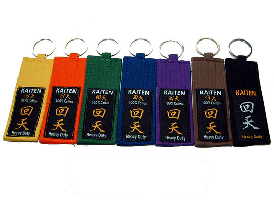 Porte-clés KAITEN couleur ceinture - 11,5 x 4,5 cm - avec anneau porte-clés (jaune, orange, vert, bleu, violet, marron, noir)