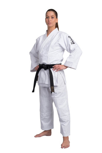 Combinaison d'Aïkido spéciale avec broderie - blanche - 450 g - Veste d'Aïkido brodée - personnages - Tissu robuste