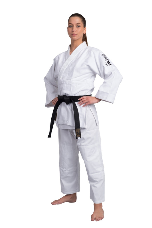 Combinaison d'Aïkido spéciale avec broderie - blanche - 450 g - Veste d'Aïkido brodée - personnages - Tissu robuste