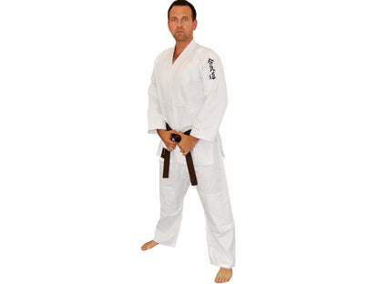 Combinaison d'Aïkido spéciale avec broderie - blanche - 450 g - Veste d'Aïkido brodée - personnages - Tissu robuste