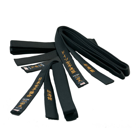 Ceinture de Karaté Kaiten Satin Noir - Largeur 4 cm - Ceinture Noire Soie Artificielle - Longueur 275 à 350 cm