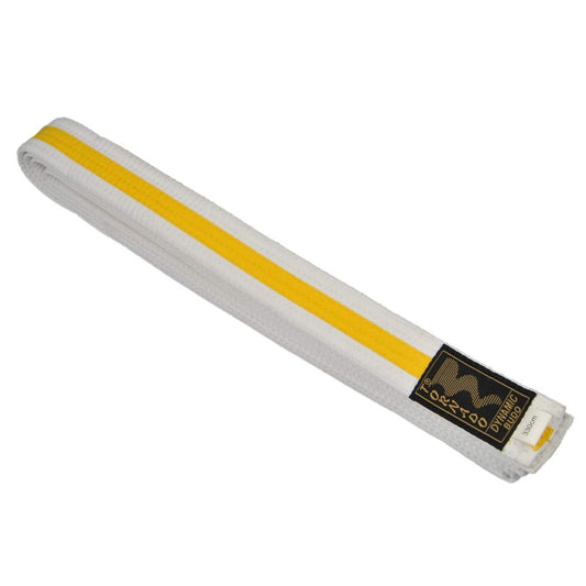Ceinture de judo blanche-jaune - bicolore - largeur 4 cm - bande centrale blanche-jaune