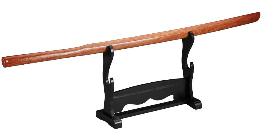 Support d'épée pour 2 épées/bokken en bois noir avec rayures brillantes