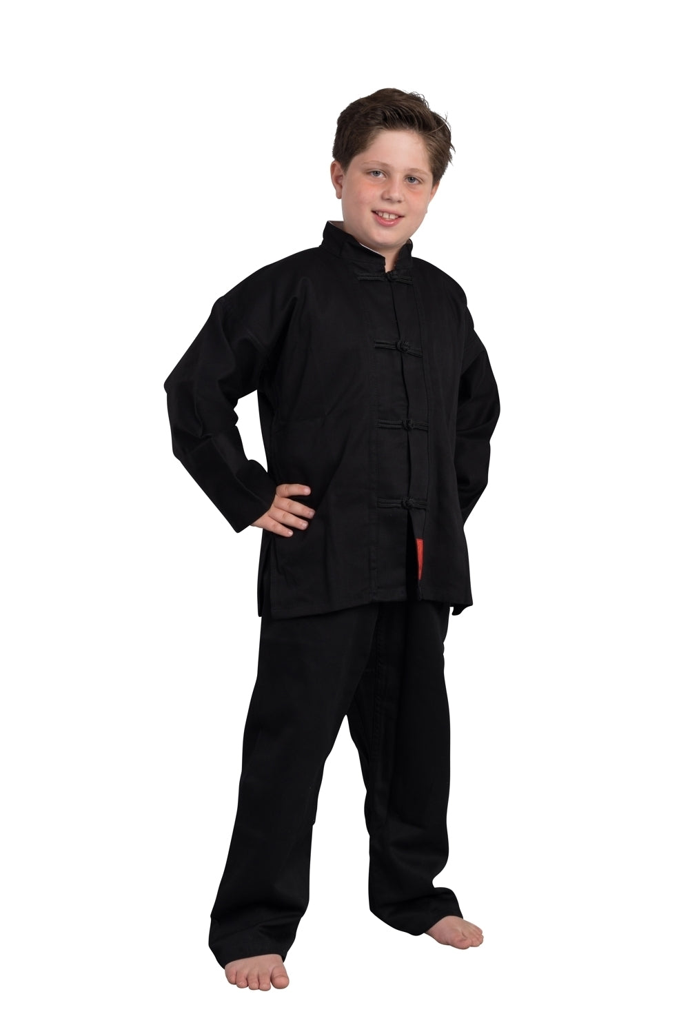 Costume TEKKA BUDO Kung Fu Shaolin Noir II - Poignets blancs, col intérieur - Taille 110 - 200 cm - Tai Chi Wushu Qi Gong