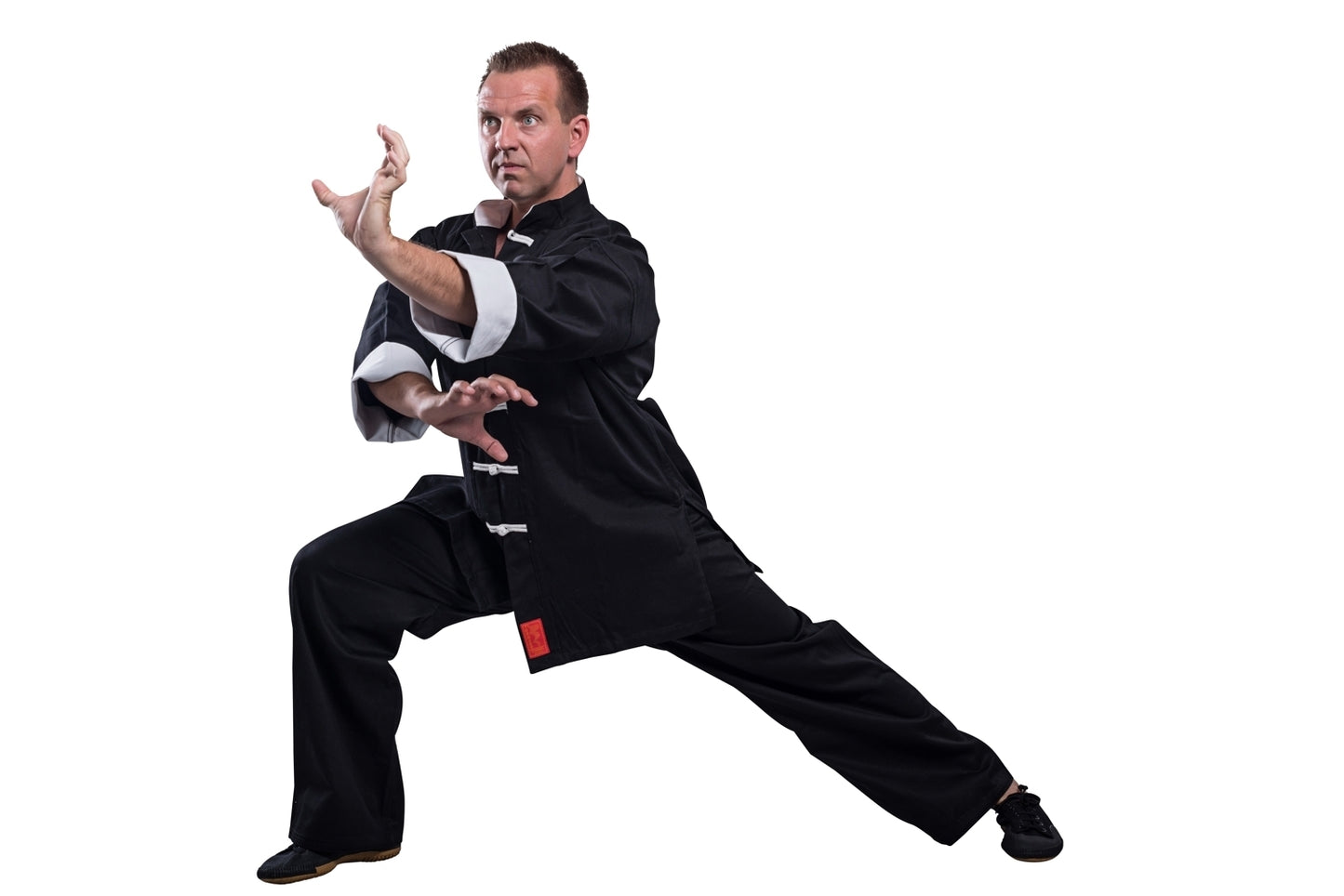 TEKKA BUDO Kung Fu Suit Shaolin Traditionnel II noir et blanc - col intérieur des manches blanc - taille 110 - 200 cm - Tai Chi Wushu Qi Gong
