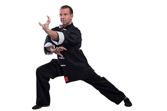 TEKKA BUDO Kung Fu Suit Shaolin Traditionnel II noir et blanc - col intérieur des manches blanc - taille 110 - 200 cm - Tai Chi Wushu Qi Gong