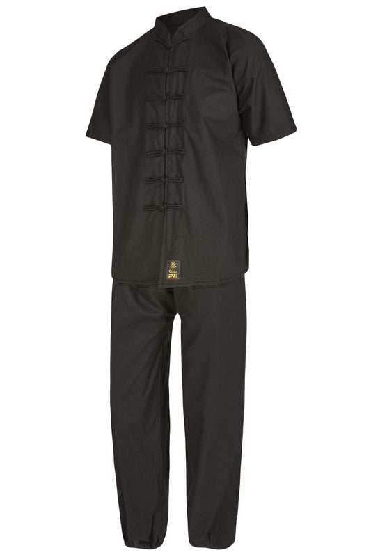 TEKKA BUDO Kung Fu Suit Quan noir - manches courtes - pantalon avec ceinture élastique - taille 110 - 200 cm - Tai Chi Wushu Qi Gong