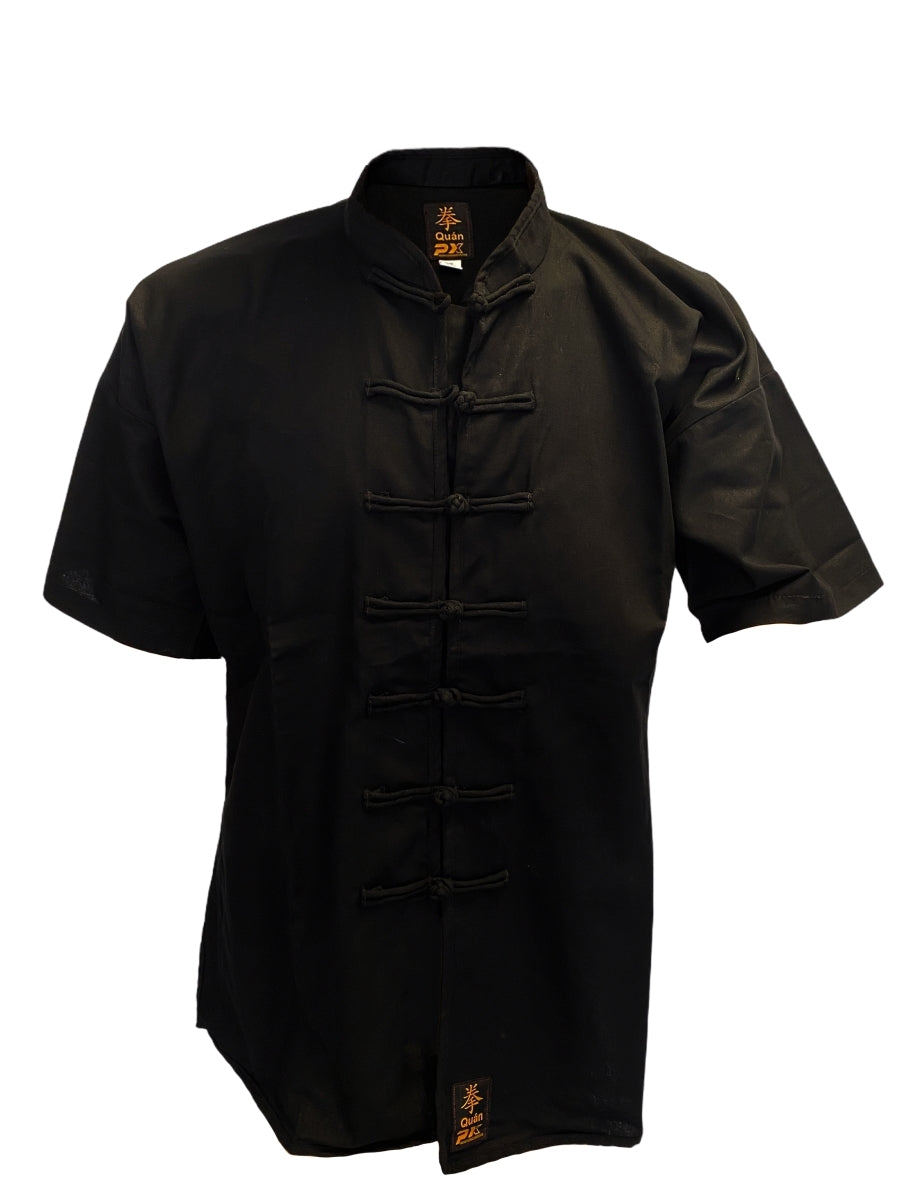 TEKKA BUDO Kung Fu Suit Quan noir - manches courtes - pantalon avec ceinture élastique - taille 110 - 200 cm - Tai Chi Wushu Qi Gong