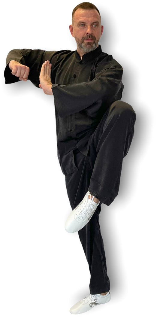 Tenue de Tai Chi TEKKA BUDO en soie artificielle noire - Coupe large, légère et flexible - Taille 160-200 cm - Kung Fu Qi Gong
