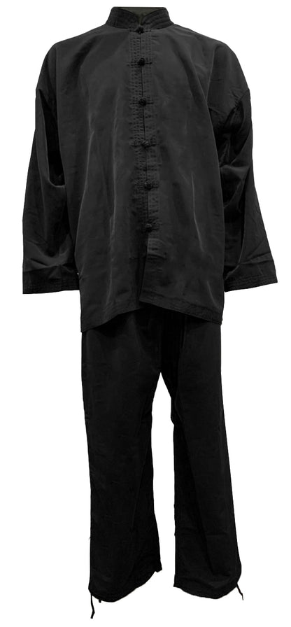 Tenue de Tai Chi TEKKA BUDO en soie artificielle noire - Coupe large, légère et flexible - Taille 160-200 cm - Kung Fu Qi Gong